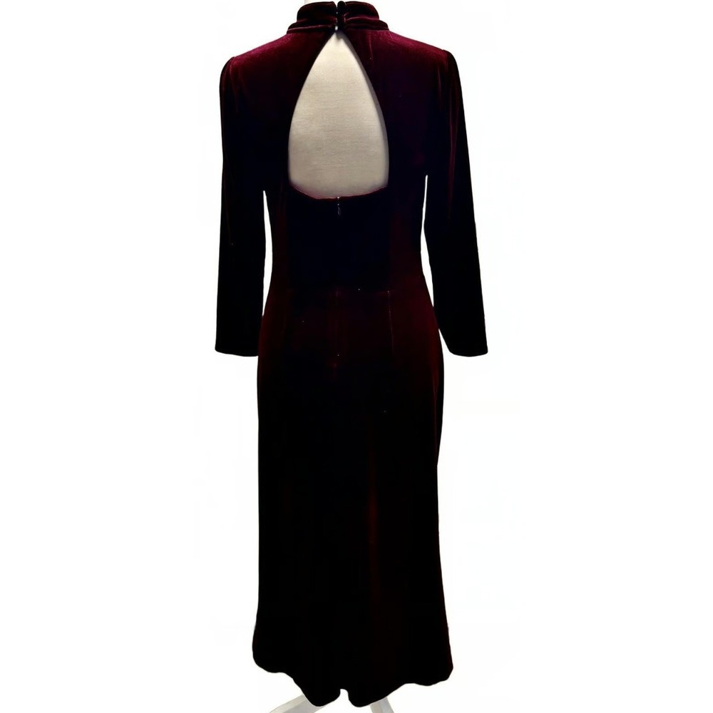 Eliza J Velvet Velour Burgundy Ruched Dress with Keyhole Back - Picture 3 of 7
